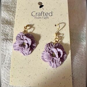 Crafted From Faith NWT Dusty Lavender Botanical/Flower Dangle Earrings